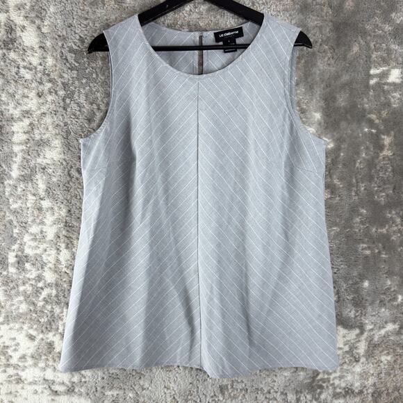 Liz Claiborne Size L Career Striped Casual Top Gray Sleeveless Round Neck Button - Picture 1 of 7